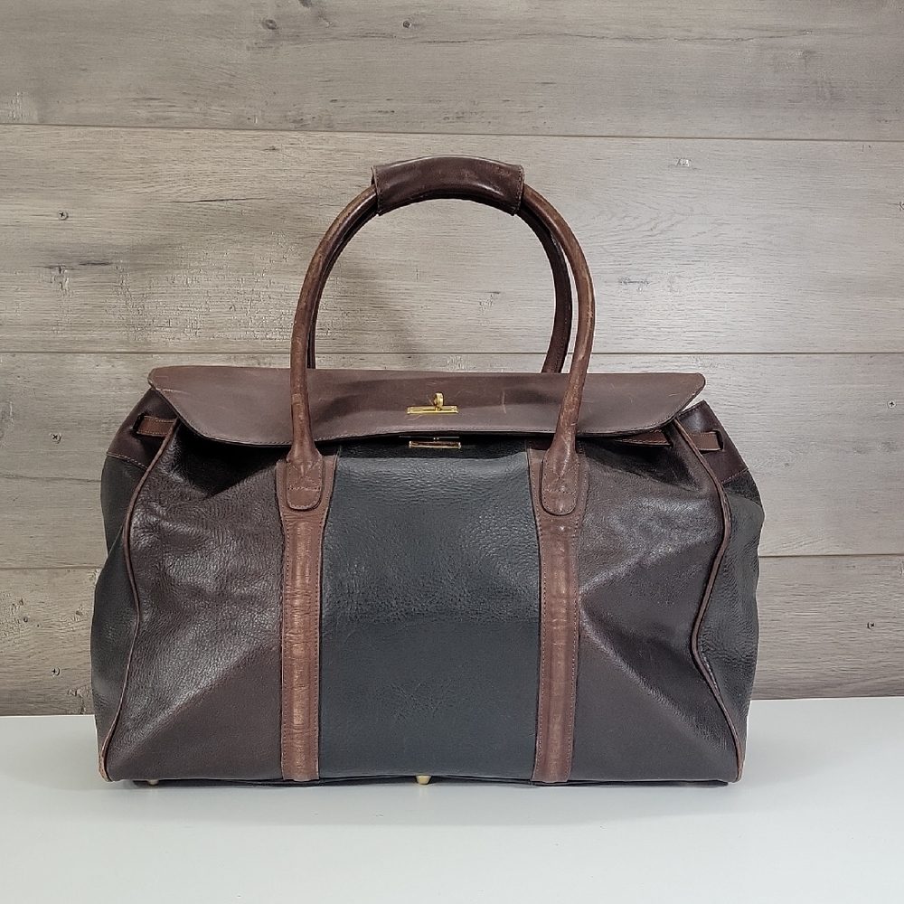 M. London Classic Brown Leather Weekender Duffel Bag